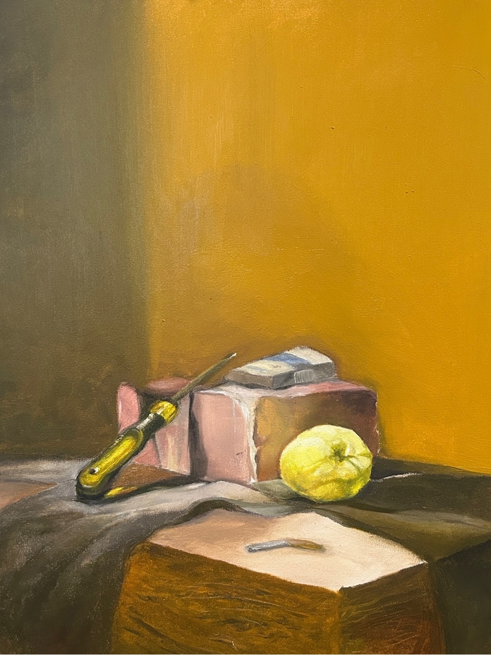 Yellow-Handled Chisel and Yellow Apple Still Life Painting